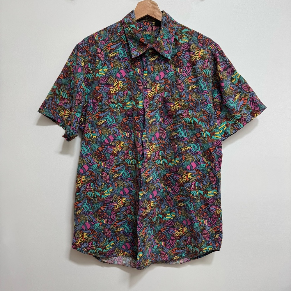 Vintage Royal Robbins World 90s Abstract Tropical Fish Button Down Shirt - Picture 2 of 10